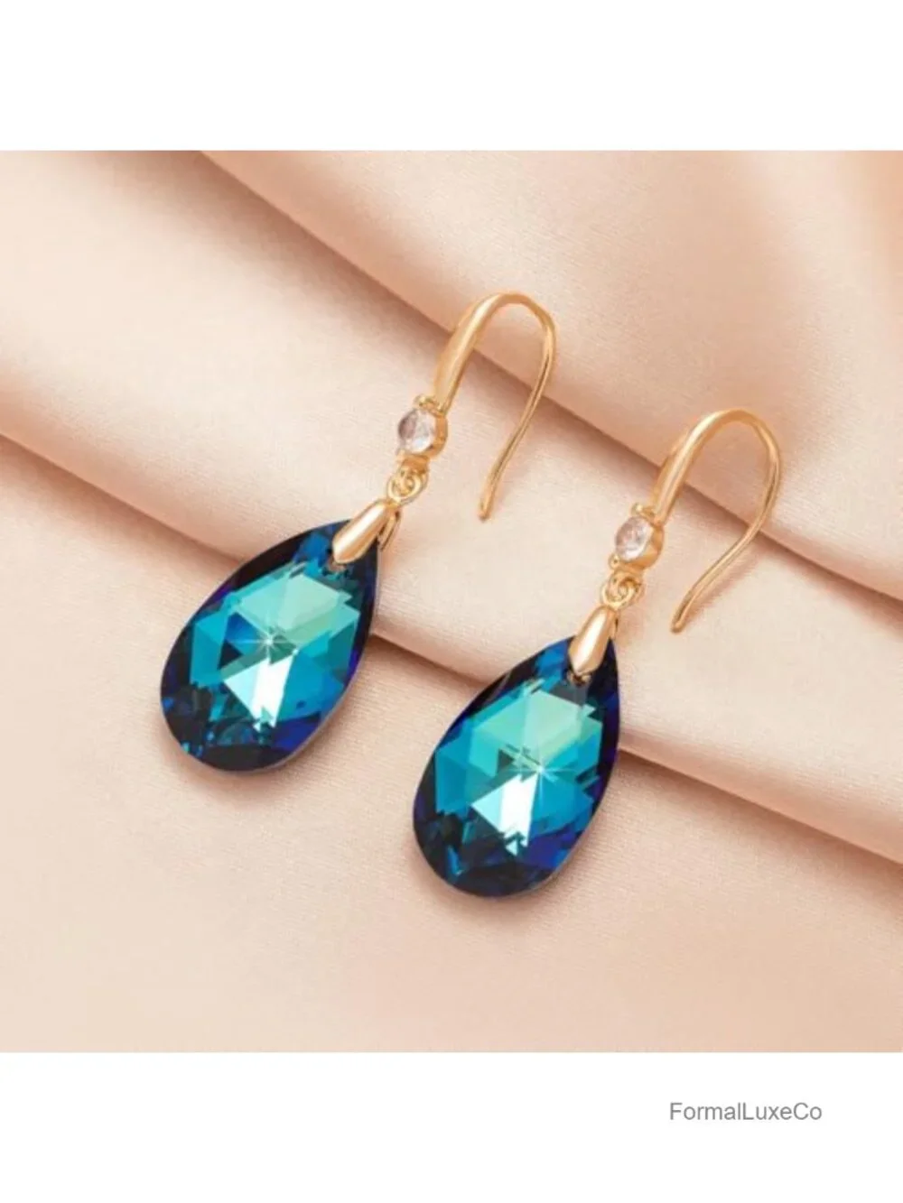 14K Gold Plated Crystal Teardrop Dangle Earrings Hypoallergenic Women Jewelry